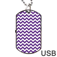 Royal Purple & White Zigzag Pattern Dog Tag Usb Flash (one Side) by Zandiepants