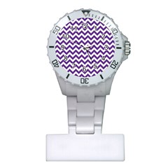 Royal Purple & White Zigzag Pattern Plastic Nurses Watch by Zandiepants