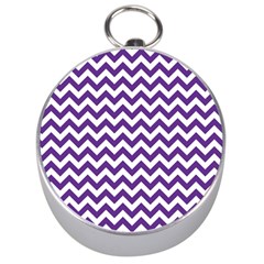 Royal Purple & White Zigzag Pattern Silver Compass