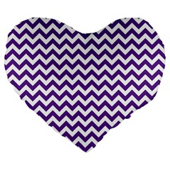 Royal Purple & White Zigzag Pattern Large 19  Premium Flano Heart Shape Cushion