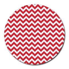 Poppy Red & White Zigzag Pattern Round Mousepad