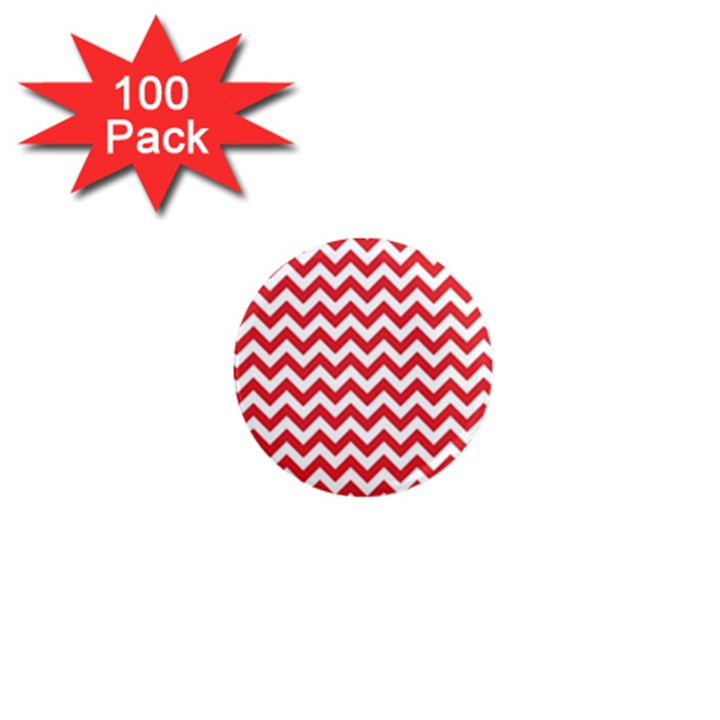 Poppy Red & White Zigzag Pattern 1  Mini Magnet (100 pack) 