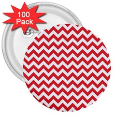 Poppy Red & White Zigzag Pattern 3  Button (100 Pack)