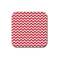 Poppy Red & White Zigzag Pattern Rubber Coaster (square)