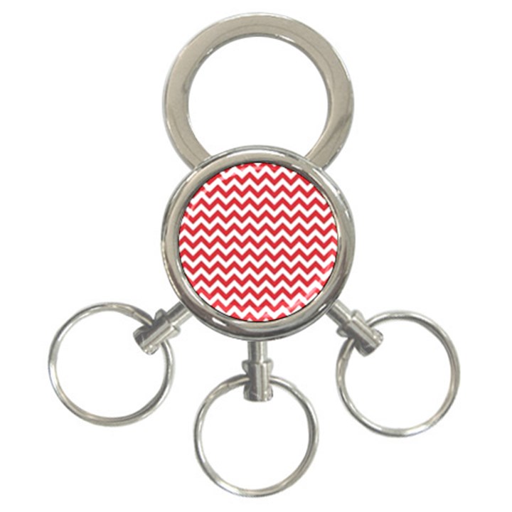 Poppy Red & White Zigzag Pattern 3-Ring Key Chain