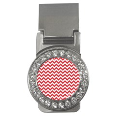 Poppy Red & White Zigzag Pattern Money Clip (cz)