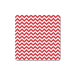 Poppy Red & White Zigzag Pattern Magnet (square)