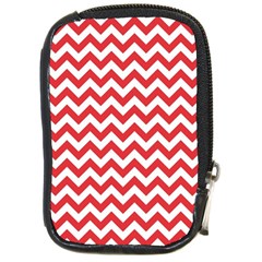 Poppy Red & White Zigzag Pattern Compact Camera Leather Case by Zandiepants