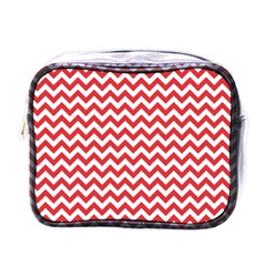 Poppy Red & White Zigzag Pattern Mini Toiletries Bag (one Side)