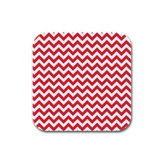 Poppy Red & White Zigzag Pattern Rubber Square Coaster (4 Pack)