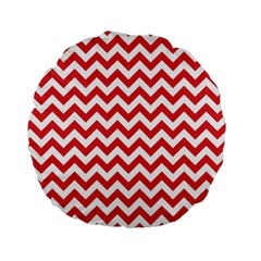 Poppy Red & White Zigzag Pattern Standard 15  Premium Round Cushion  by Zandiepants