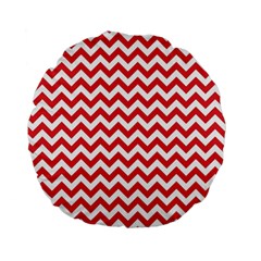 Poppy Red & White Zigzag Pattern Standard 15  Premium Flano Round Cushion 