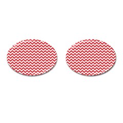 Poppy Red & White Zigzag Pattern Cufflinks (oval)