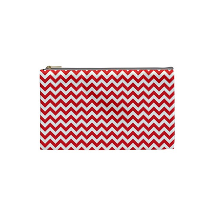 Poppy Red & White Zigzag Pattern Cosmetic Bag (Small)