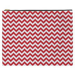 Poppy Red & White Zigzag Pattern Cosmetic Bag (xxxl)