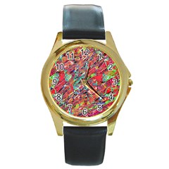 Expressive Abstract Grunge Round Gold Metal Watch