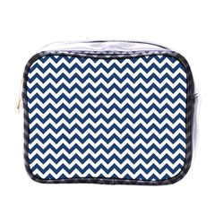 Navy Blue & White Zigzag Pattern Mini Toiletries Bag (one Side) by Zandiepants