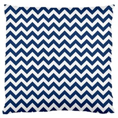 Navy Blue & White Zigzag Pattern Large Flano Cushion Case (one Side) by Zandiepants