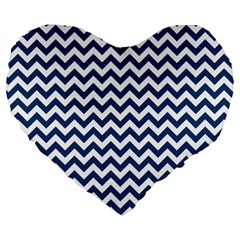 Navy Blue & White Zigzag Pattern Large 19  Premium Flano Heart Shape Cushion by Zandiepants