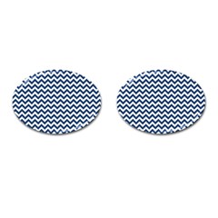 Navy Blue & White Zigzag Pattern Cufflinks (oval) by Zandiepants