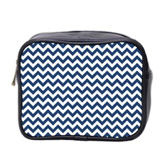 Navy Blue & White Zigzag Pattern Mini Toiletries Bag (two Sides) by Zandiepants