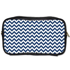 Navy Blue & White Zigzag Pattern Toiletries Bag (two Sides) by Zandiepants