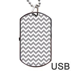 Medium Grey & White Zigzag Pattern Dog Tag Usb Flash (one Side) by Zandiepants