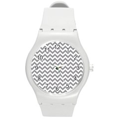 Medium Grey & White Zigzag Pattern Round Plastic Sport Watch (m) by Zandiepants