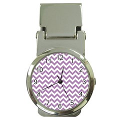 Lilac Purple & White Zigzag Pattern Money Clip Watch by Zandiepants