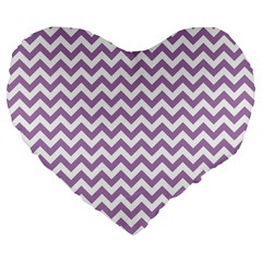 Lilac Purple & White Zigzag Pattern Large 19  Premium Flano Heart Shape Cushion by Zandiepants