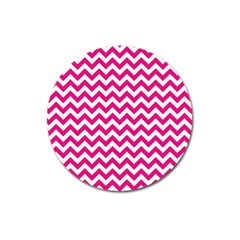 Hot Pink & White Zigzag Pattern Magnet 3  (round) by Zandiepants