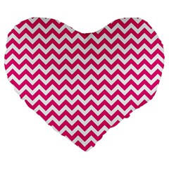 Hot Pink & White Zigzag Pattern Large 19  Premium Flano Heart Shape Cushion by Zandiepants