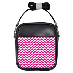 Hot Pink & White Zigzag Pattern Girls Sling Bag by Zandiepants