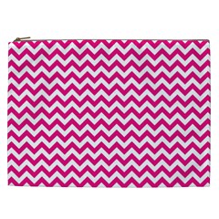 Hot Pink & White Zigzag Pattern Cosmetic Bag (xxl) by Zandiepants