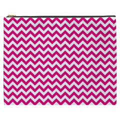 Hot Pink & White Zigzag Pattern Cosmetic Bag (xxxl) by Zandiepants