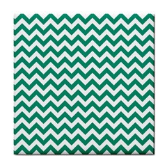 Emerald Green & White Zigzag Pattern Tile Coaster by Zandiepants