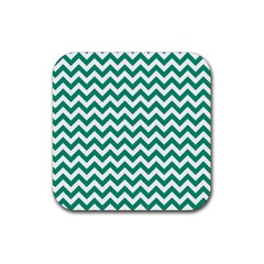 Emerald Green & White Zigzag Pattern Rubber Coaster (square) by Zandiepants
