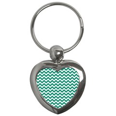 Emerald Green & White Zigzag Pattern Key Chain (heart) by Zandiepants