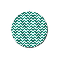 Emerald Green & White Zigzag Pattern Rubber Coaster (round) by Zandiepants