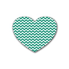 Emerald Green & White Zigzag Pattern Rubber Coaster (heart) by Zandiepants