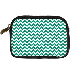 Emerald Green & White Zigzag Pattern Digital Camera Leather Case by Zandiepants