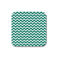 Emerald Green & White Zigzag Pattern Rubber Square Coaster (4 Pack) by Zandiepants