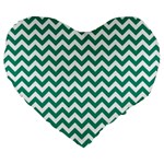 Emerald Green & White Zigzag Pattern Large 19  Premium Heart Shape Cushion Front