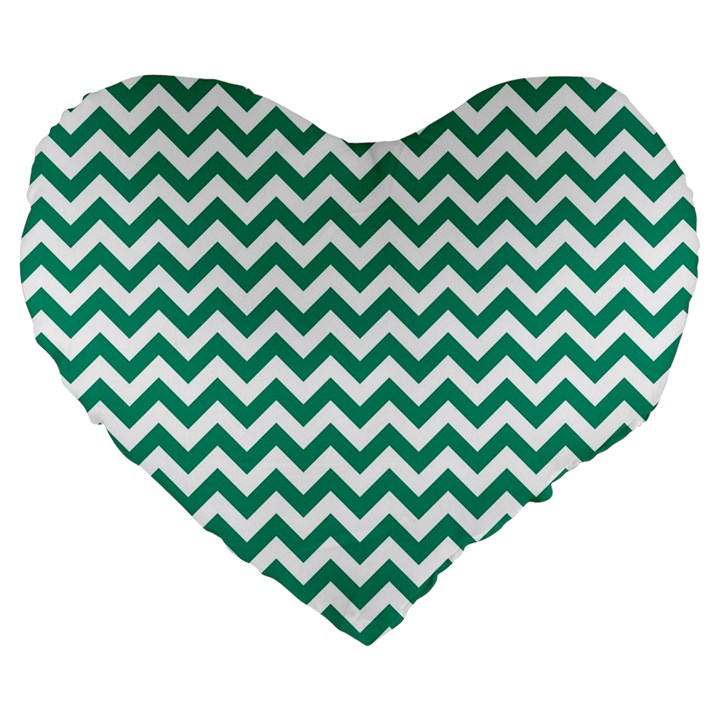 Emerald Green & White Zigzag Pattern Large 19  Premium Heart Shape Cushion