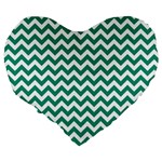 Emerald Green & White Zigzag Pattern Large 19  Premium Heart Shape Cushion Back