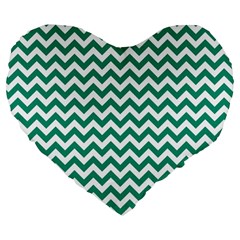 Emerald Green & White Zigzag Pattern Large 19  Premium Flano Heart Shape Cushion by Zandiepants