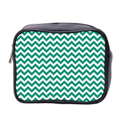 Emerald Green & White Zigzag Pattern Mini Toiletries Bag (two Sides) by Zandiepants