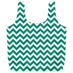 Emerald Green & White Zigzag Pattern Full Print Recycle Bag (xl) by Zandiepants