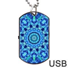 Blue Sea Jewel Mandala Dog Tag Usb Flash (two Sides) by Zandiepants