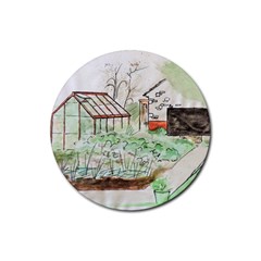 Watercolour Garden Rubber Coaster (round)  by DeneWestUK